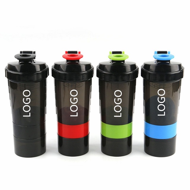 Displayed Image 3 in 1 Plastic Sports Gym Protein Shaker Bottle