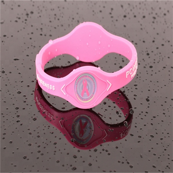 Displayed Image Breast Cancer Awareness Ion Silicone Bracelet