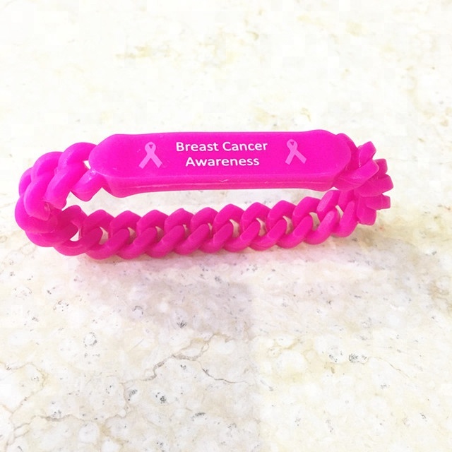 Displayed Image Breast Cancer Awareness Chain Link Silicone Wristbands
