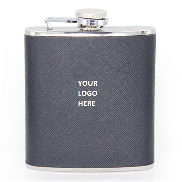 Displayed Image Leather Cover Stainless Steel Hip Flask 6oz