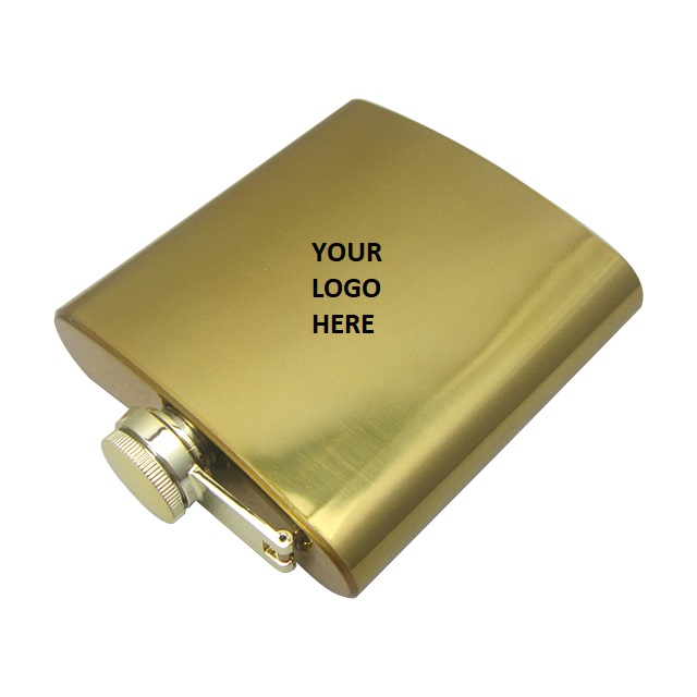 Displayed Image Gold Plated Color SS Hip Flask 6oz