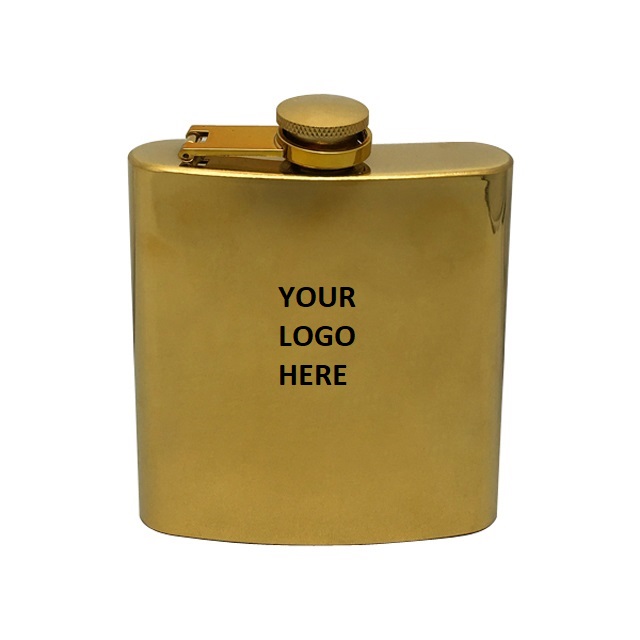 Displayed Image Gold Plated Color Hip Flask 6oz