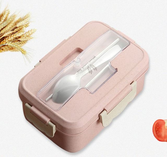 Displayed Image Biodegradable Wheat Bento Lunch Box with Spoon