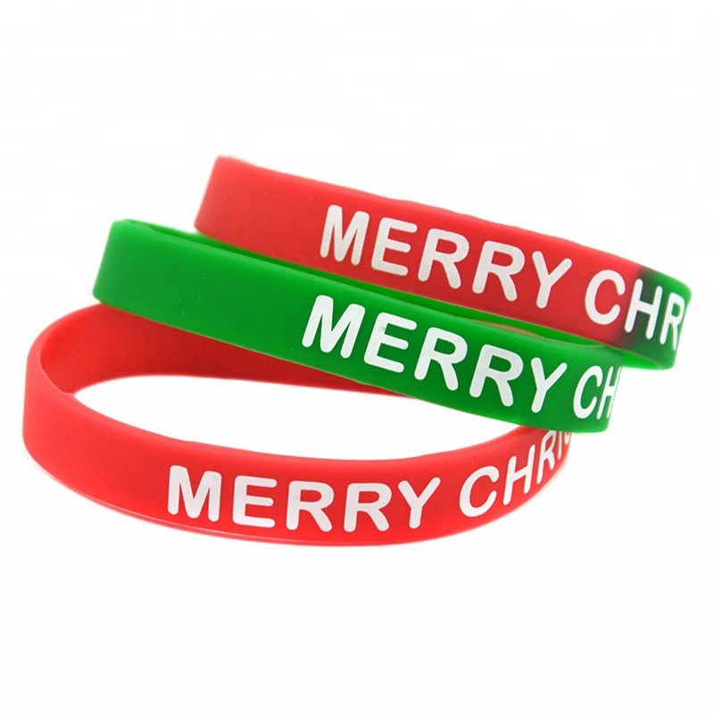 Displayed Image Christmas Silicone Wristbands Printed