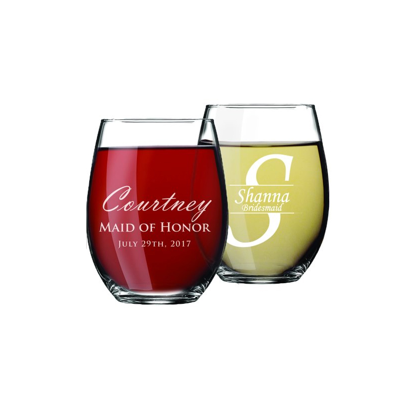 Displayed Image Stemless Wine Glasses with Print