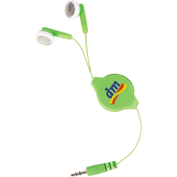 Displayed Image Retractable Earbuds with Oval Logo